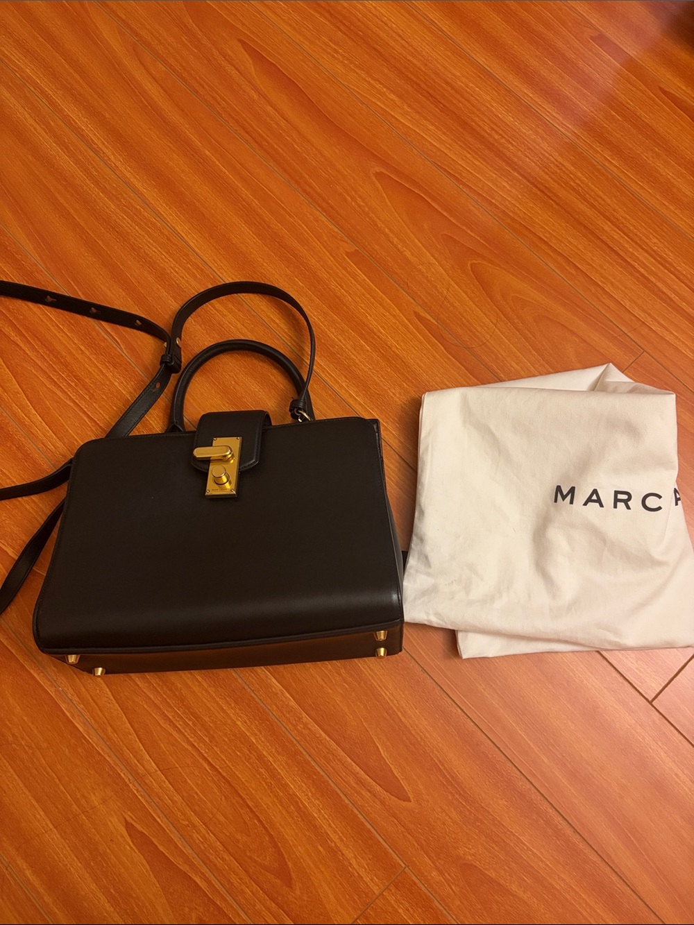 Marc Jacobs West End Satchel Black Leather Top-Handle Bag with Gold Hardware
